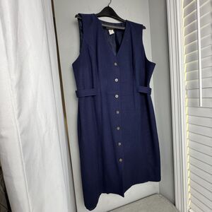 Vintage 90s Herman Geist Sleeveless Wool Midi Dress – Navy Blue | Size 18W